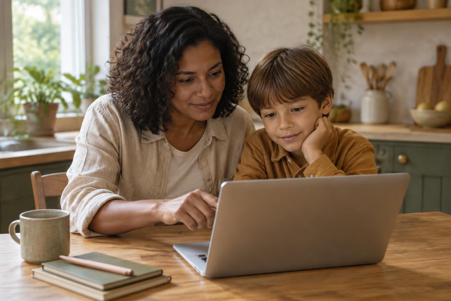 A parent and child taking the Learning Profile Quiz together on a laptop